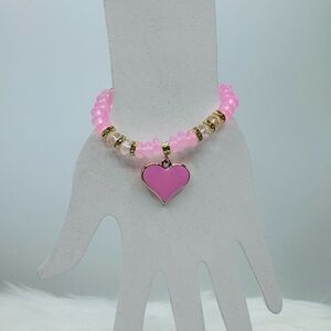 Pink Beaded Bracelet Heart Pendant Bracelet